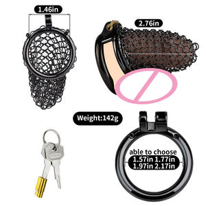 Cage de chasteté masculine en acier FRRK anneaux de pénis en maille avec verrouillage en maille ceinture de chasteté en métal érotique BDSM jouets sexuels pour adultes pour hommes - Product Image 3
