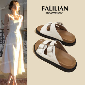 Sandales ouvertes multifonctionnelles à semelle épaisse en cuir véritable pour femme, style plage américain, avec amorti et semelle extérieure en caoutchouc - Product Image 5