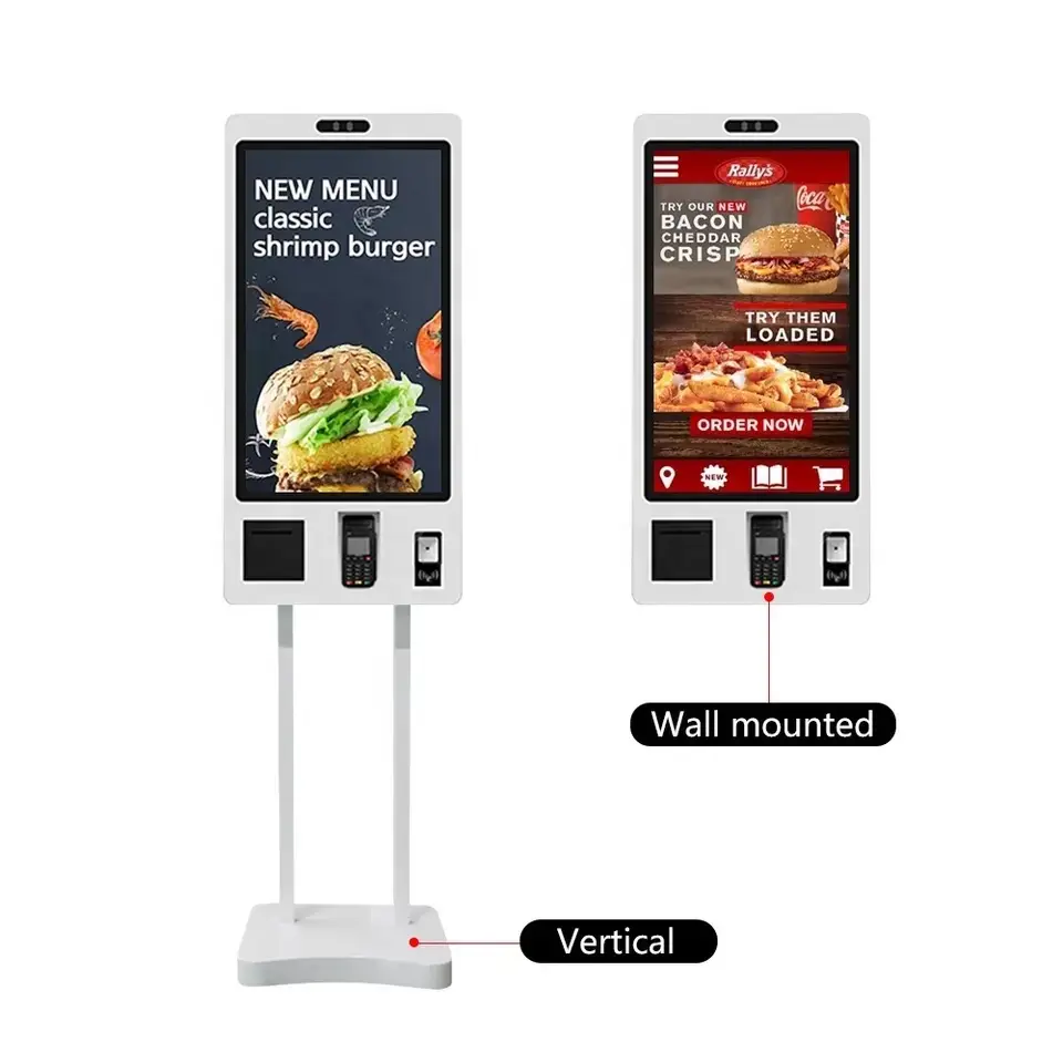 Kios Layar Sentuh Pesanan 24 "32" Mesin Pembayaran Mandiri Kios Pesanan Pembayaran Mandiri untuk CB 'S/KFC/Restoran