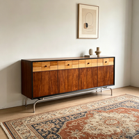 Buffet de style mi-siècle en bois d'hévéa, fait main, écologique, avec cadre métallique, pour salon et cuisine