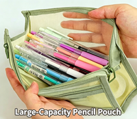Étui à crayons transparent en maille de nylon double couche, sac de rangement portable de grande capacité pour fournitures scolaires