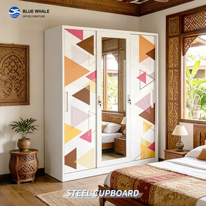 <span class=keywords><strong>Armadio</strong></span> in Acciaio Stampato con 3 <span class=keywords><strong>Ante</strong></span> Scorrevoli, Armadietto Antiumidità per Camera da Letto - Product Image 1