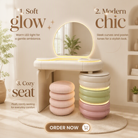 Coiffeuse colorée avec grand miroir et éclairage LED, meuble de chambre à coucher avec rangement et tiroirs, ensemble de meubles de maison, best-seller