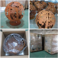 Brasero sphérique en acier rond pour l'extérieur, design Nature Rust, Globe terrestre, boule de feu