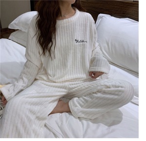 <span class=keywords><strong>Pijamas</strong></span> de Invierno para Mujer, Estilo Vintage, Cintura Elástica, Forro Polar Coral Sólido, Grueso y Cálido, para el Hogar - Product Image 6