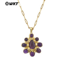 WT-N1528 – colliers en forme de fleur pour femmes, pierres précieuses naturelles en améthyste plaquées or de haute qualité, bijoux uniques, cadeau