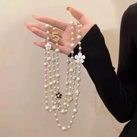 Collier vintage de luxe pour femme, motif camélia, numéro 5, long, multicouche, chaîne de pull, perles, plaqué or, bijoux de mariage