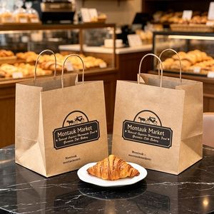 Bolsas de Papel Kraft Desechables, Reciclables, Biodegradables y Ecológicas Personalizadas con Asas Retorcidas para Tostadas, Donas, Bagels y Pan - Product Image 2