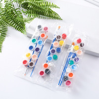 Peinture acrylique non toxique en gros, 12 couleurs, 3 ml, lot de pots avec 2 pinceaux pour la peinture artistique sur verre et papier