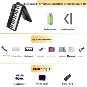Teclado Electrónico Profesional Plegable <span class=keywords><strong>de</strong></span> 61 Teclas <span class=keywords><strong>de</strong></span> Plástico, 200 Ritmos y Tonos, USB Tipo C, Batería Recargable, Conector para Auriculares <span class=keywords><strong>de</strong></span> 3.5 mm - Product Image 1
