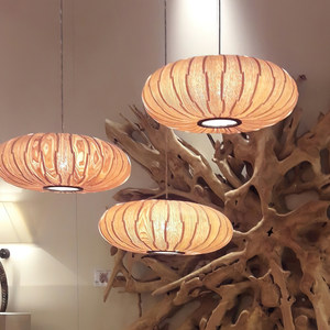 Lampe suspendue en placage de bois de style japonais, diamètre 50cm 60cm, design rustique pour la maison, restaurant, hôtel, chambre à coucher - Product Image 1
