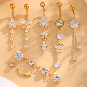 Set di 6 Anelli per <span class=keywords><strong>Piercing</strong></span> all'<span class=keywords><strong>Ombelico</strong></span> in Acciaio Inox con Catena a <span class=keywords><strong>Farfalla</strong></span>, Gioielli Classici da Donna per Uso Quotidiano - Product Image 4