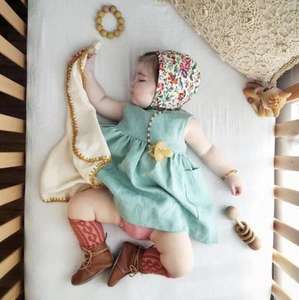 Nuevo Vestido de Bebé de Algodón y Lino de Color Sólido al por Mayor, Vestido de Lino para Bebé de 2 Años, Vestido de Verano para Bebé - Product Image 4