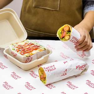 Papier d'emballage pour hamburger, sandwich, burger, personnalisé avec logo imprimé, de qualité alimentaire, imperméable, enduit de PE, résistant à la graisse - Product Image 6