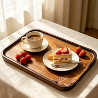Plateau rectangulaire en bois d'acacia au design mignon, durable et écologique pour desserts et café, idéal pour mariages et fêtes, décoration intérieure