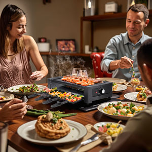 Barbecue électrique à <span class=keywords><strong>raclette</strong></span> pour 8 personnes Plaque antiadhésive Thermomètre de table Barbecue intérieur sans fumée avec grils électriques et plaques chauffantes - Product Image 1