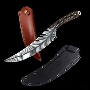 Chine Longquan Cuisine intégrée Motif de plumes forgées Couteau de chasse en acier inoxydable Spécial pour boucher et chef de viande - Product Image 2