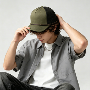 Casquette de camionneur en maille polyester brodée avec cordon en corde - Chapeau de pêche et de chasse d'extérieur à fermeture snapback OEM - Product Image 2