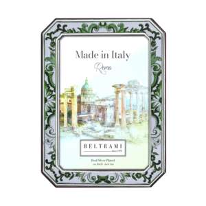 Beltrami Photo <b>Frame</b> <b>4x6</b> Inch Silver Plated Octagonal Green Decorative Metal <b>Frame</b> Made In Italy - Product Image 1