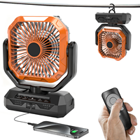 Ventilateur électrique rechargeable 20000mAh avec lumière, moteur sans balais, 4 vitesses, portable, pour camping, camping-car, hôtel, usage domestique