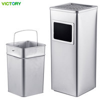 Poubelle commerciale en métal pour hall d'hôtel, 13L 19L, type carré vertical, cendrier intégré