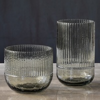 Vase en verre côtelé gris Bixuan, forme de bol cylindrique, support de bougie et centre de table pour décoration de mariage, vases d'accent