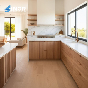 Coastal Beach Armoires de cuisine personnalisées Bleu clair Blanc Lavage Étagère ouverte Rotin Cuisines lumineuses - Product Image 3