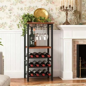 Porte-bouteilles à vin sur pied, 5 niveaux, style industriel, en fer, avec porte-verres, pour la maison, le bar ou les fêtes - Product Image 3