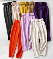 Pantalons tendance pour femmes Y2020, élégants, taille haute, slim, pour le bureau, pour femmes, longueur cheville, décontractés, avec ceinture