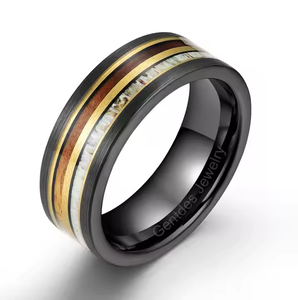 Gentdesジュエリー新品到着8MMウェディングインレイドコアウッド & 鹿アントラー男性婚約タングステンカーバイドリング - Product Image 1