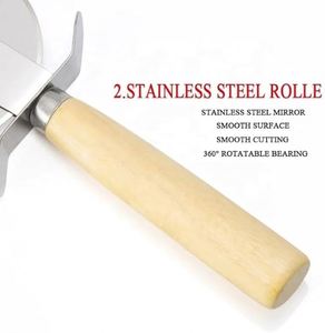 <b>Wheel</b> L Slicer Finger Guard Protection Classic Pizza Cutter With Wooden Handle - Product Image 3