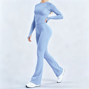 Nouvel ensemble de yoga pour <span class=keywords><strong>femme</strong></span> L-03 – Tenue de sport sans couture avec pantalon évasé et haut à manches longues pour la gym, le fitness, l'entraînement et la course à pied - Product Image 2