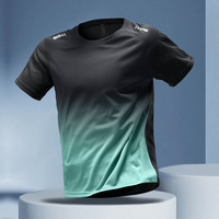 Özel erkekler degrade spor seti hızlı kuru nefes kısa kollu T Shirt ve şort için spor koşu egzersiz spor seti