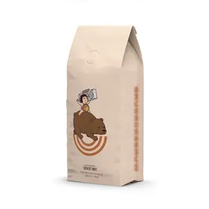 300g Impresión personalizada Embalaje Papel Kraft Café en polvo Stand Up Mylar Bolsas Bolsa Papel Kraft Cremallera Café Bolsas