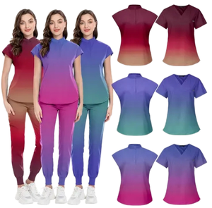 Wholesale Women's Dental <strong>Clinic</strong> Doctors Surgery Care <strong>Uniform</strong> Stretch Gradient Color Stand Collar Cartoon Nursing Scrubs Nurses - Product Image 2