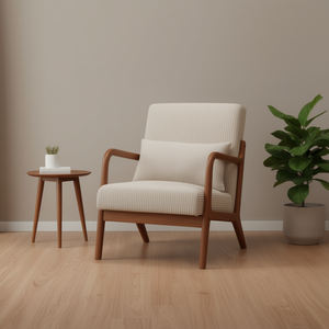 Sillón de Estilo Moderno de Mediados de Siglo con Detalles Beige, Estructura de Madera Maciza, para Sala de Estar, Dormitorio o Lectura - Product Image 2