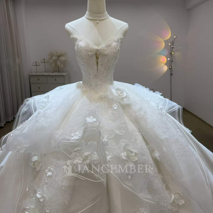 Lsjj155 Luxury <b>Wedding</b> Dress Spaghetti Straps 3D Floral Applique Layered Ruffle Formal Princess Bridal Ball Gown Jancember - Product Image 2