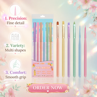 Ensemble professionnel de 6 pinceaux à ongles en acrylique translucide couleur macaron pour manucure, gel UV, liner et French