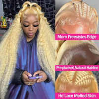 Perruque frontale en dentelle HD 13x4 Deep Wave 613 Blonde, 100% cheveux humains vierges, dentelle HD effet peau, prête à être expédiée