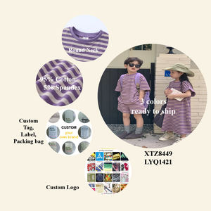 Ensembles de vêtements pour enfants tendance, ensembles courts rayés en coton, vêtements assortis pour frère et sœur, tenues jumelles d'été 2026, vente en gros - Product Image 5