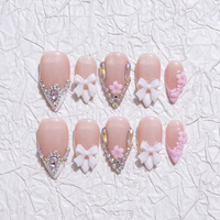 Faux ongles en acrylique à presser, faits main, style stiletto, couvrance totale, pointe aiguisée, pour femmes, pour fêtes et usage quotidien