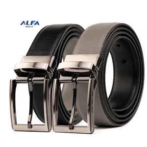 Alfa Customize Men Dress Belt Reversible Belts Genuine Leather Embossed Belt