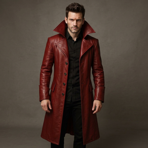 Eoin Winston Sports - Abrigo Largo de Cuero Genuino para Hombre, Cuello Vuelto, Cierre de un Solo Botón, Modelo Pakistan Ews0008, Invierno - Product Image 1