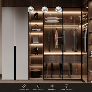 Dressing <span class=keywords><strong>sur</strong></span> <span class=keywords><strong>mesure</strong></span> moderne de luxe avec portes vitrées transparentes, meuble de chambre à coucher gain de place - Product Image 1