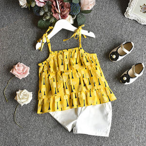 Compra en Línea: Conjunto de Camiseta sin Mangas con Estampado Completo y Pantalones Blancos para Niñas, de Proveedor Chino - Product Image 1