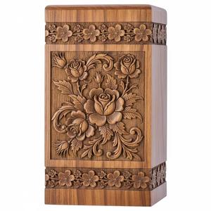 Compre una urna de cremación de madera tallada a mano con diseño floral |   Urna Decorativa para Cenizas de Adultos - Product Image 2