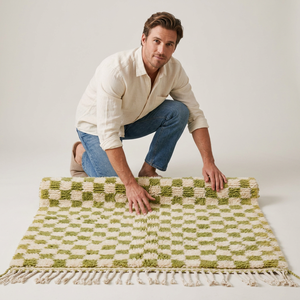Tapis moderne marocain rayé en laine/soie, antidérapant, pour intérieur/extérieur, beige et marron, pour salon ou terrasse - Product Image 1