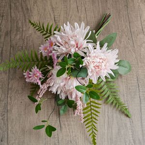 Fleurs artificielles CallaFloral, chrysanthèmes mélangés, en plastique, mousse, fil métallique, tissu, décoration moderne pour la maison, bouquet de mariage - Product Image 2