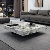Table basse moderne Lovezone, vente directe d'usine, plateau en pierre frittée carré, profil bas, table centrale écologique, garantie 3 ans