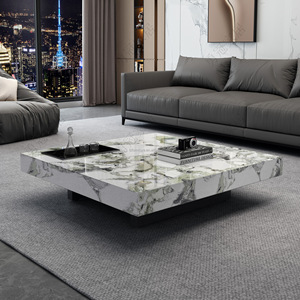 Vente directe d'usine, table basse moderne, plateau en pierre frittée carré, profil bas, table centrale pour hall d'hôtel, salon, meubles - Product Image 4